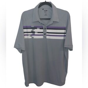 Men's adidas Gray Polo with Purple & White Stripe Detail